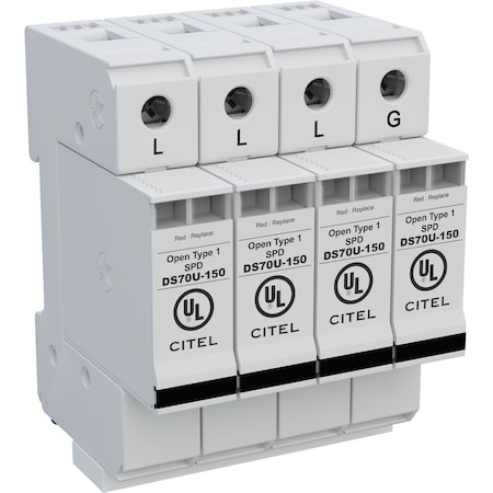 Ac DIN Rail Protector, 240V 3Ph 3W+G Delta, 75Ka I Max, Ul1449 Type 1